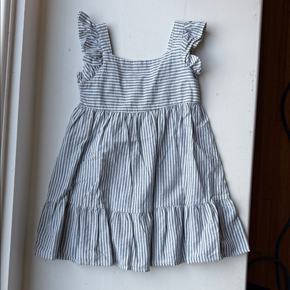 Cat & Jack Blue and White Striped Ruffle-Shoulder Dress Size XS(4/5)